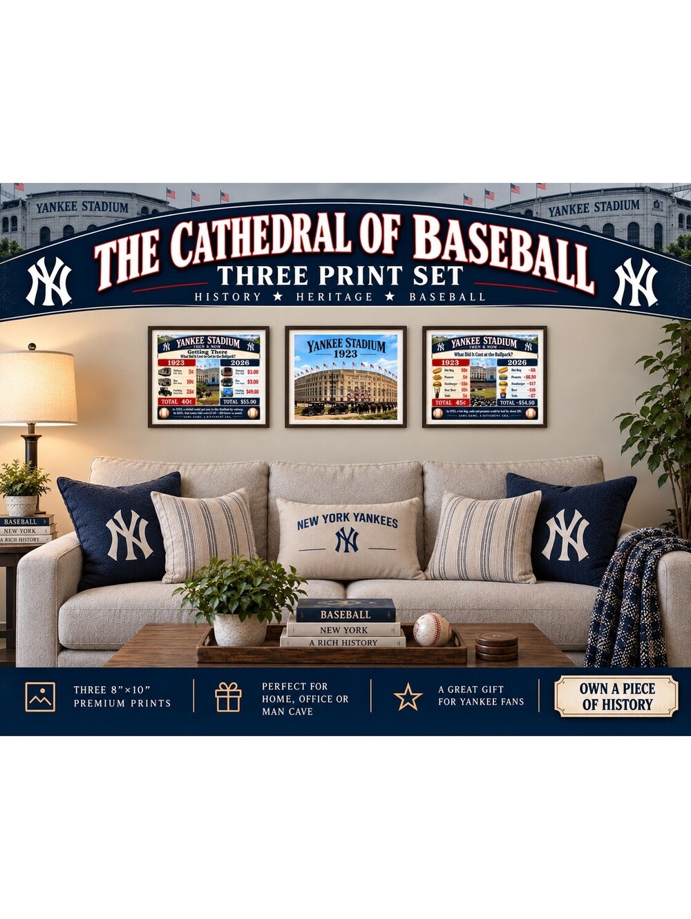 9999 'The Cathedral of Baseball' Yankee Stadium 1923 3 Print Bundle